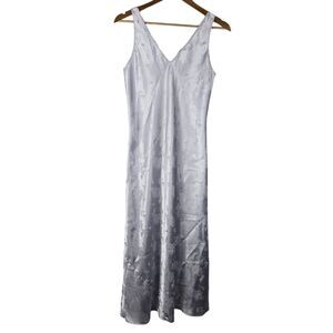 Vtg Miss Elaine Sz S Long Satin Sleeveless Light Blue Floral Roses Nightgown